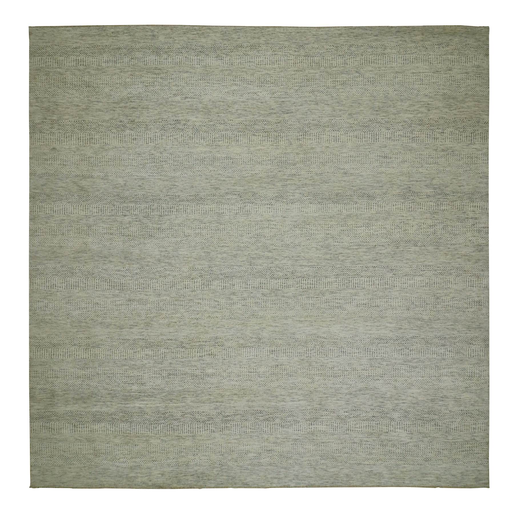 12'x12' High Reflective White, 100% Wool, Hand Knotted Borderless, Organic Sustainable Textile, Modern Square Grass Design, Tone on Tone, Oriental Rug 